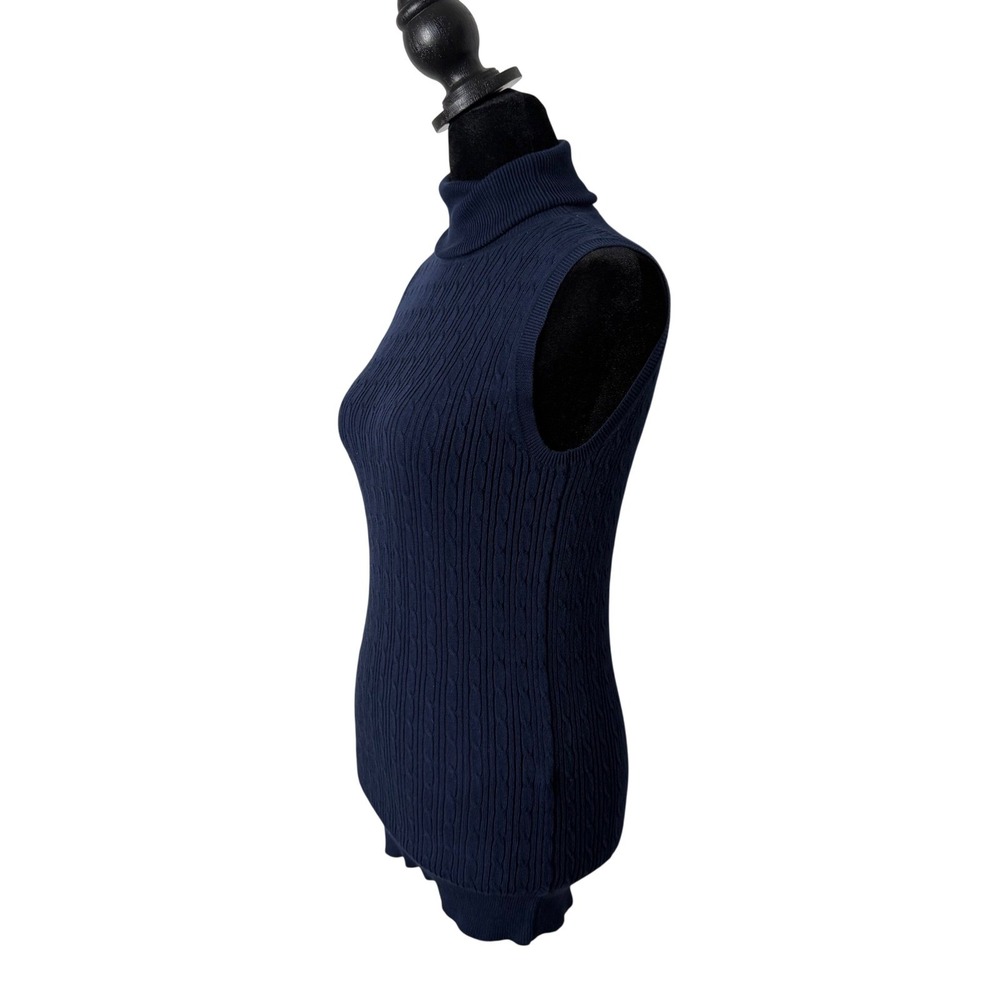 GAP Cable Knit Turtleneck Sleeveless Sweater Womens S Y2K Blue Preppy Knit Mock